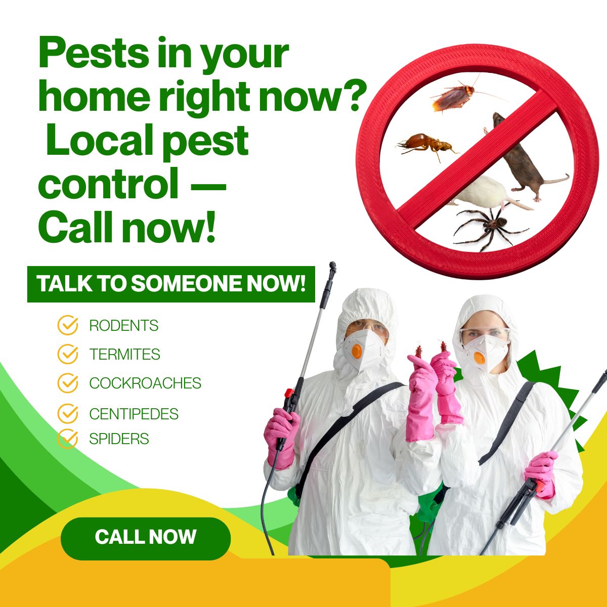 Pest control technicians with no-pests icon